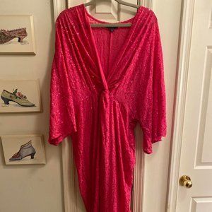 bardot hot pink dress Vesper Winslow bardot maxi dress with thigh split in Raspberry 12 / Raspberry